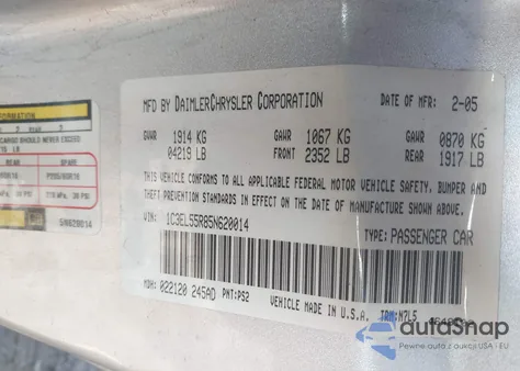 2005 Chrysler Sebring Touring из США, поврежденный, VIN 1C3EL55R85N620014